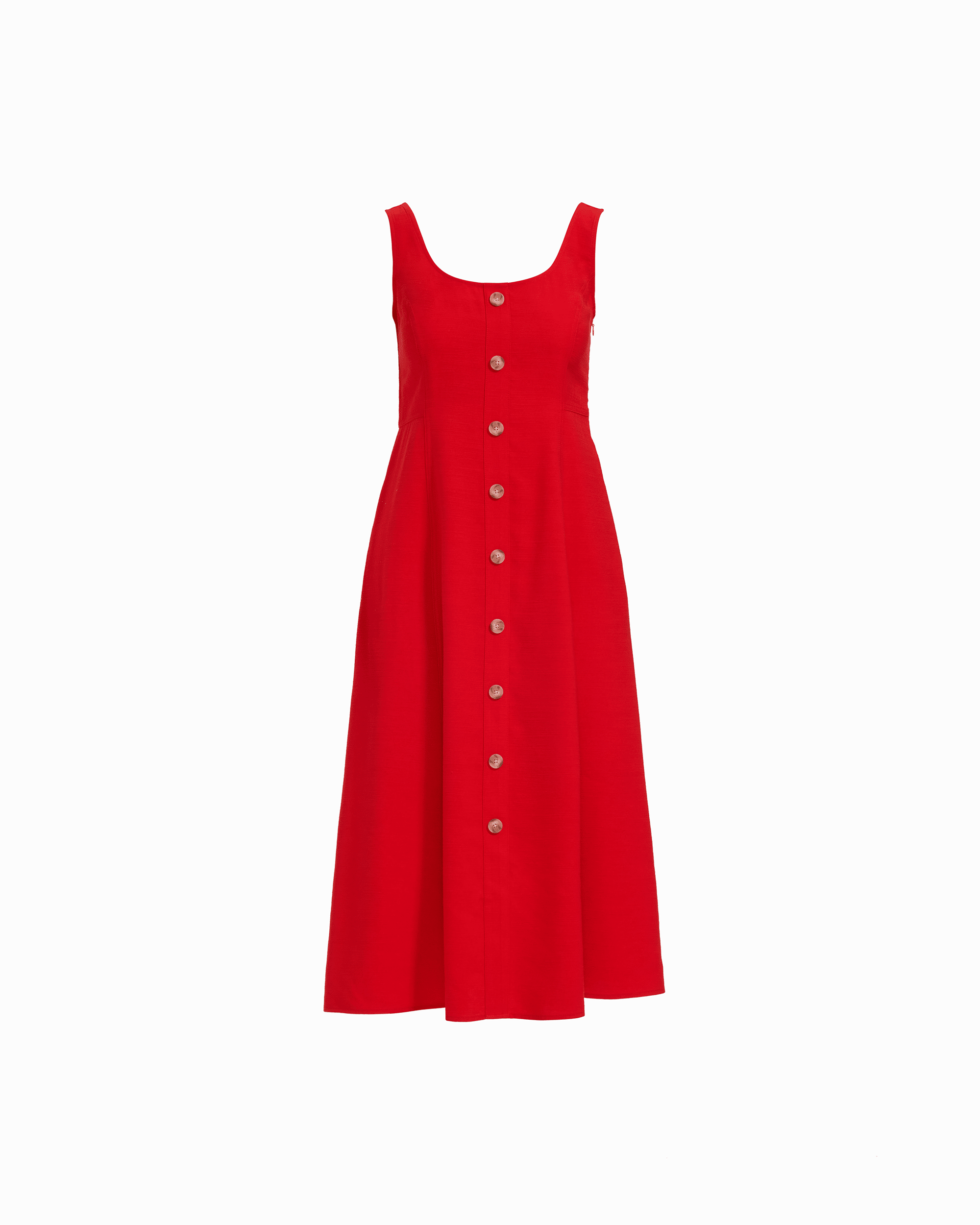 Anne Klein BEGONIA RED Sleeveless Square Neck Button-Front Tank Dress
