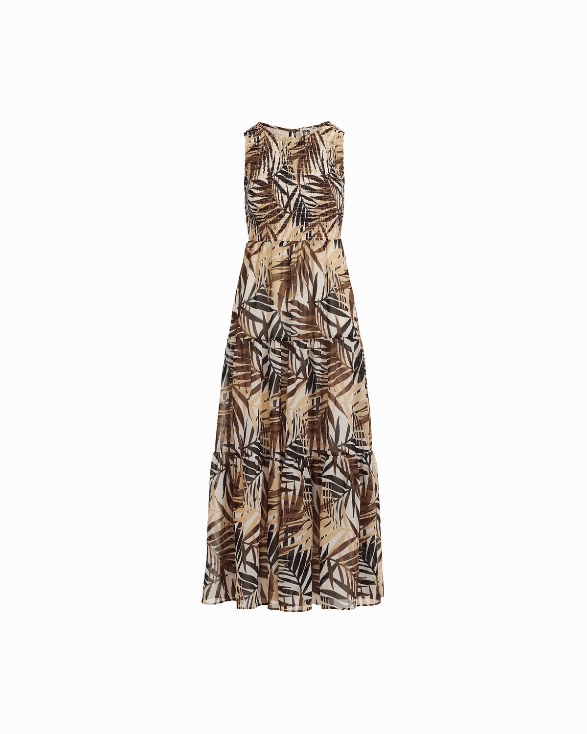 Anne Klein WHITE DOVE MULTI Plus Size Smocked Bodice Tiered Maxi Dress