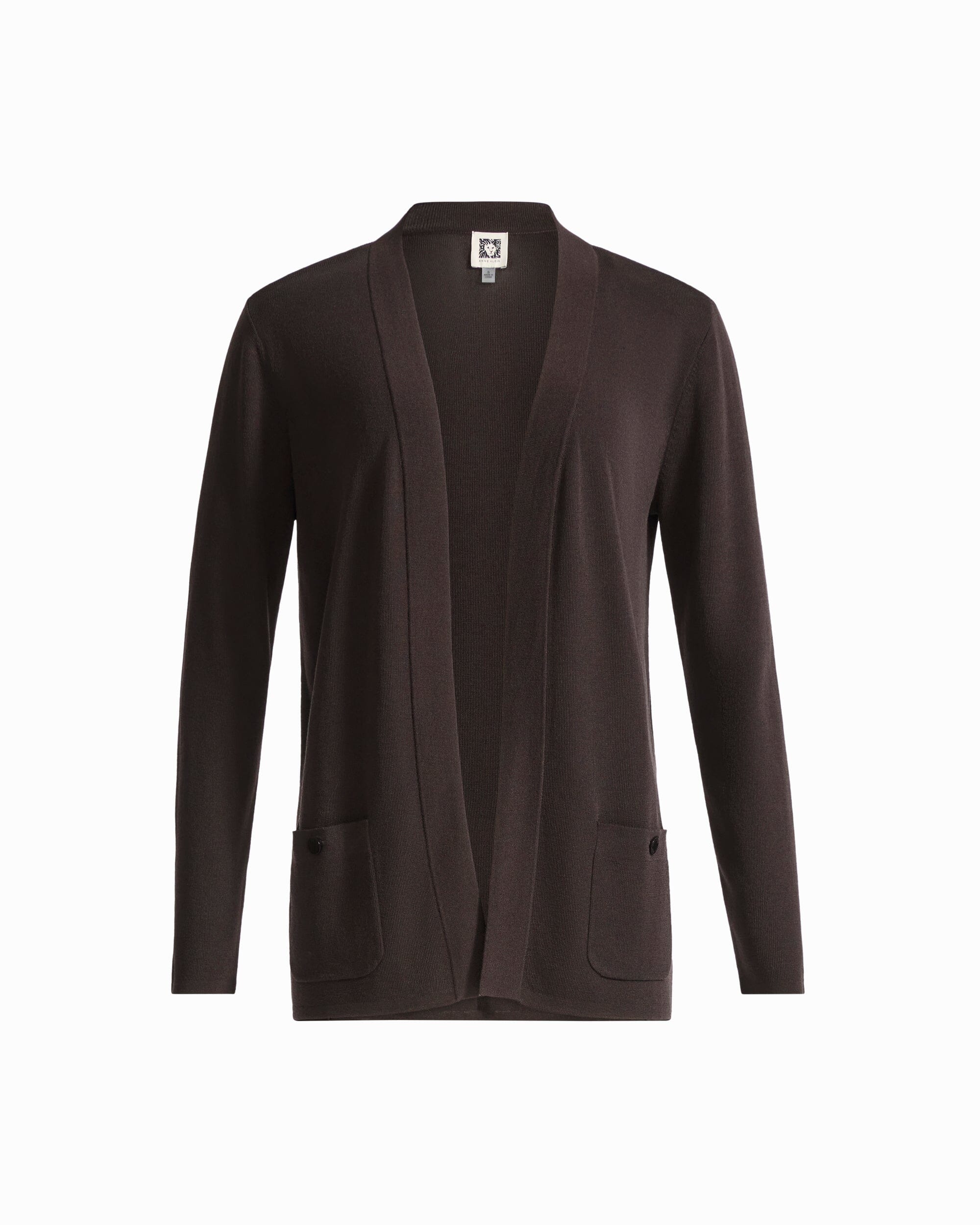 Anne Klein DEEP MAHOGANY Long Sleeve V-Neck Cardigan with Kissing Front and Patch Pockets
