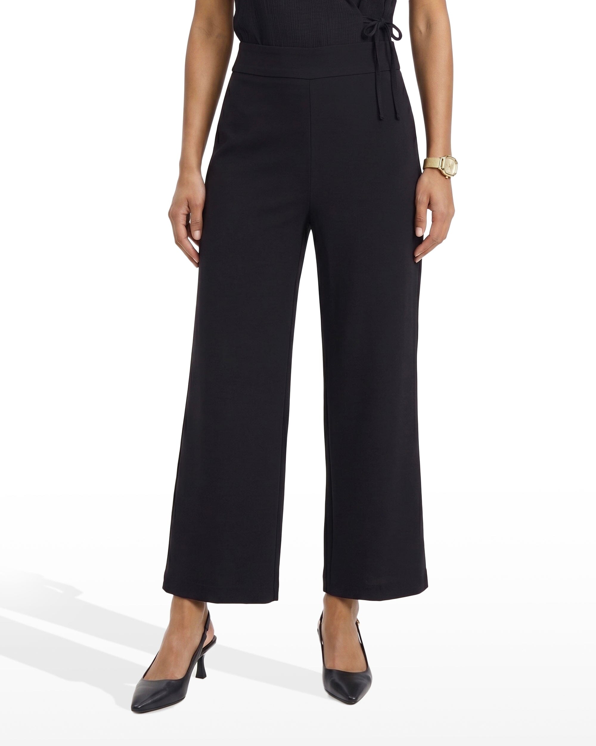 Anne Klein Wide Leg Crop Pull-On Pants with Wide Waistband