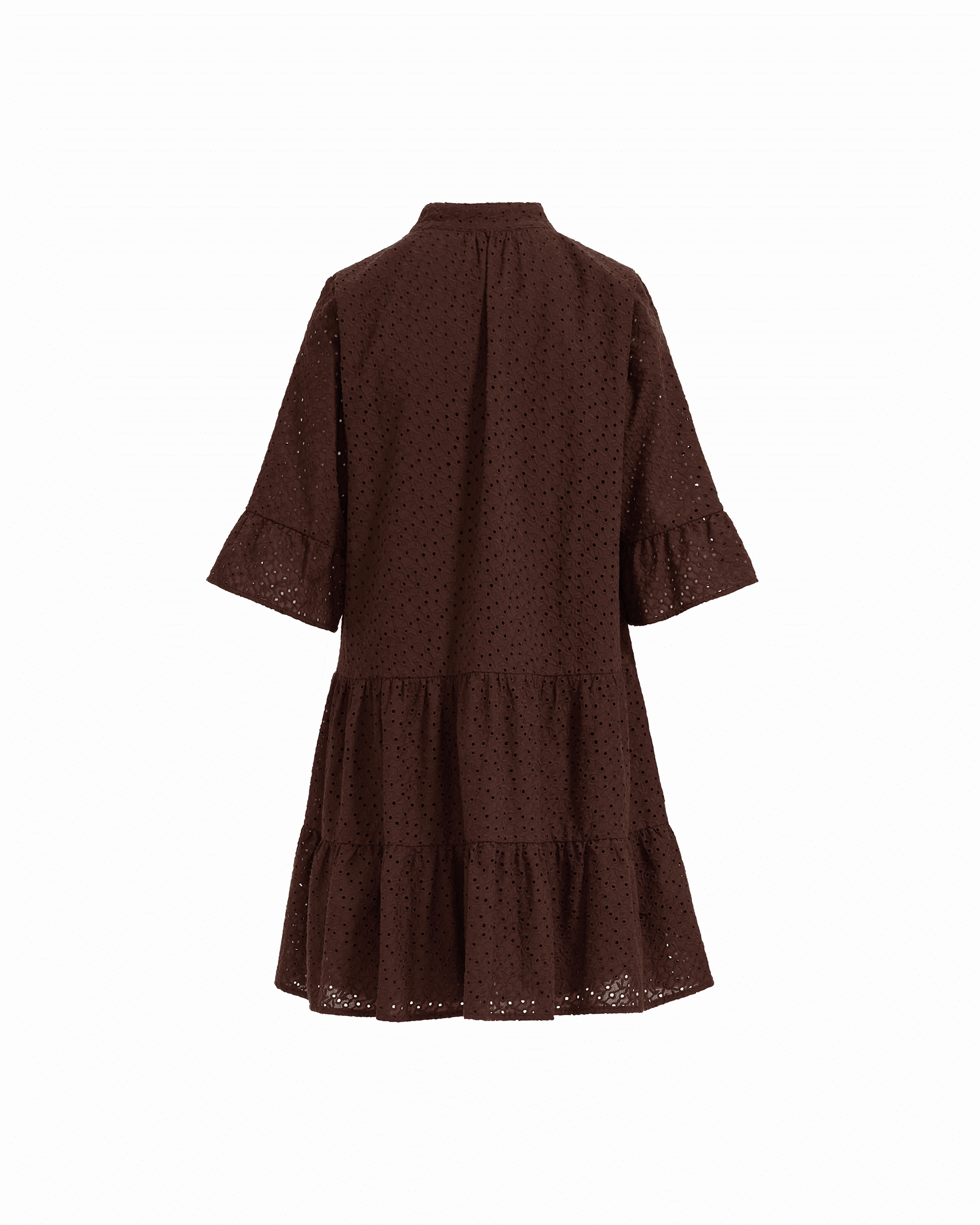 Anne Klein Plus Size Stand-Collar Tiered Cotton Shirtdress - DARK Chocolate