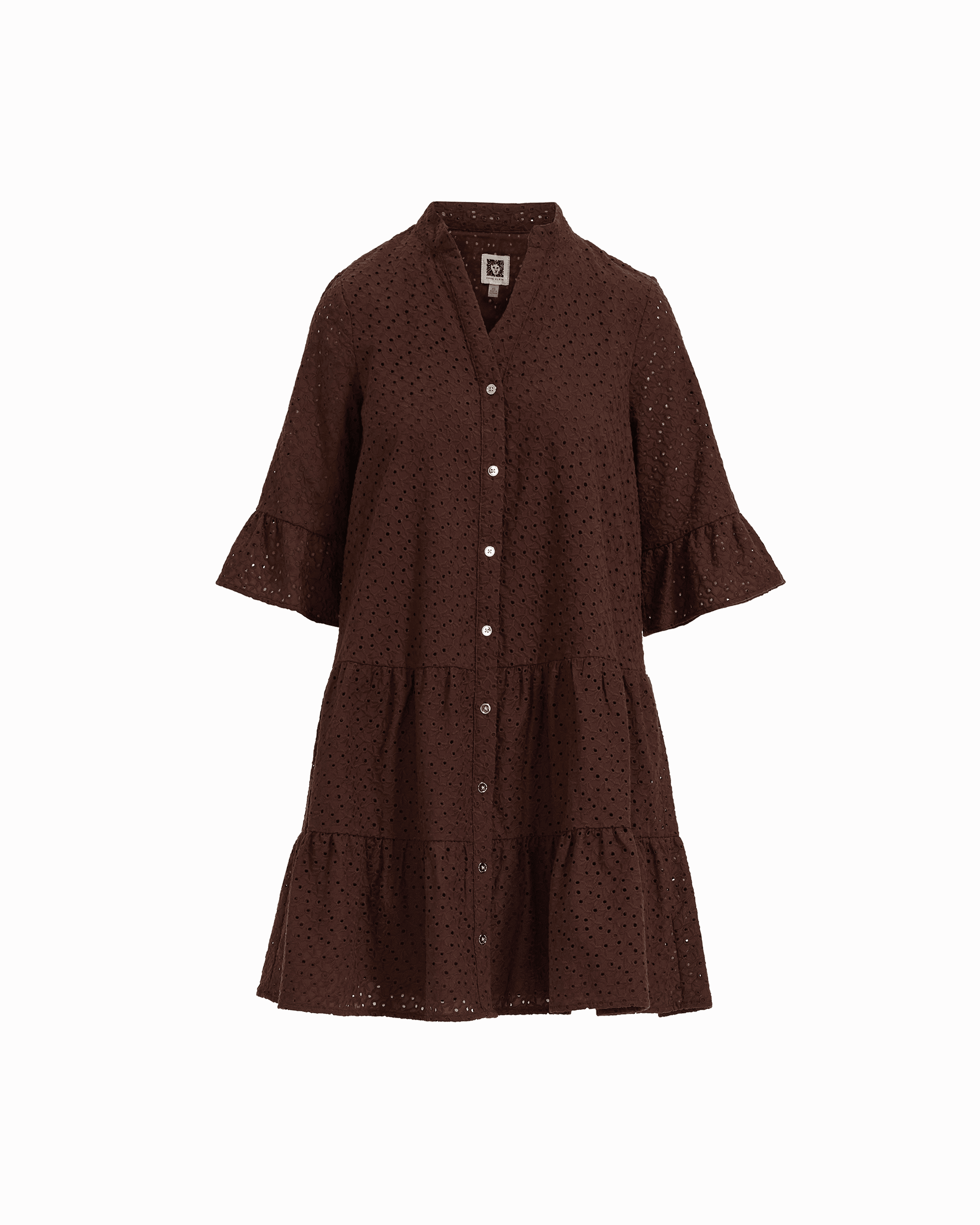 Anne Klein Plus Size Stand-Collar Tiered Cotton Shirtdress - DARK Chocolate - Size 2X Anne Klein Plus Size Stand-Collar Tiered Cotton Shirtdress - DARK Chocolate - Size 2X