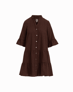 Anne Klein DARK CHOCOLATE Plus Size Tiered Shirt Dress with Stand Collar