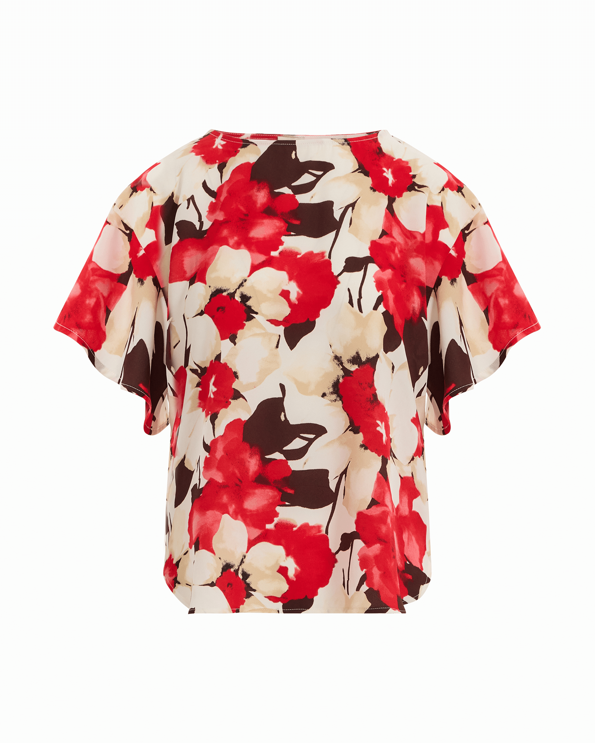 Anne Klein WHITE DOVE MULTI Flutter Sleeve Bateau Neck Blouse