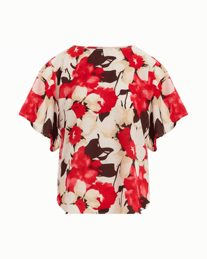 Anne Klein WHITE DOVE MULTI Flutter Sleeve Bateau Neck Blouse