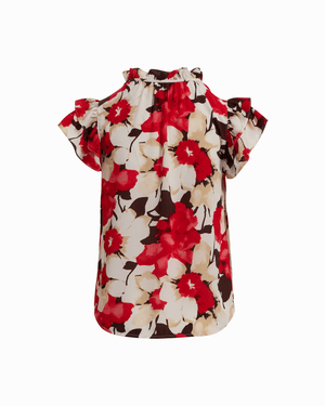 Anne Klein Ruffle Sleeve V-Neck Tie Blouse
