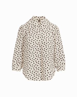 Anne Klein WHT DV/DK CHOC Petite Y-Neck Blouse with Three-Quarter Cuff Sleeves