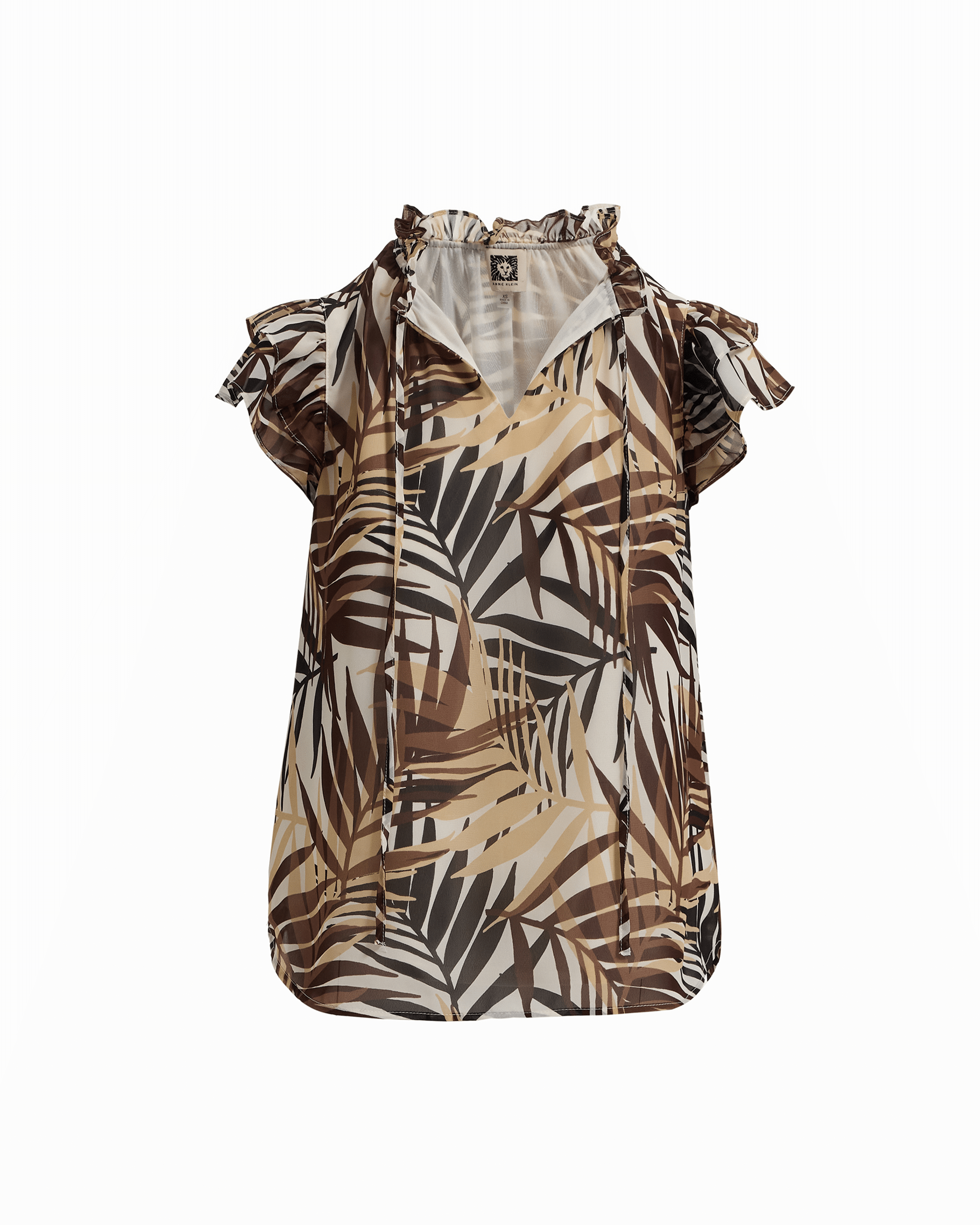 Anne Klein Ruffle Sleeve V-Neck Tie Blouse