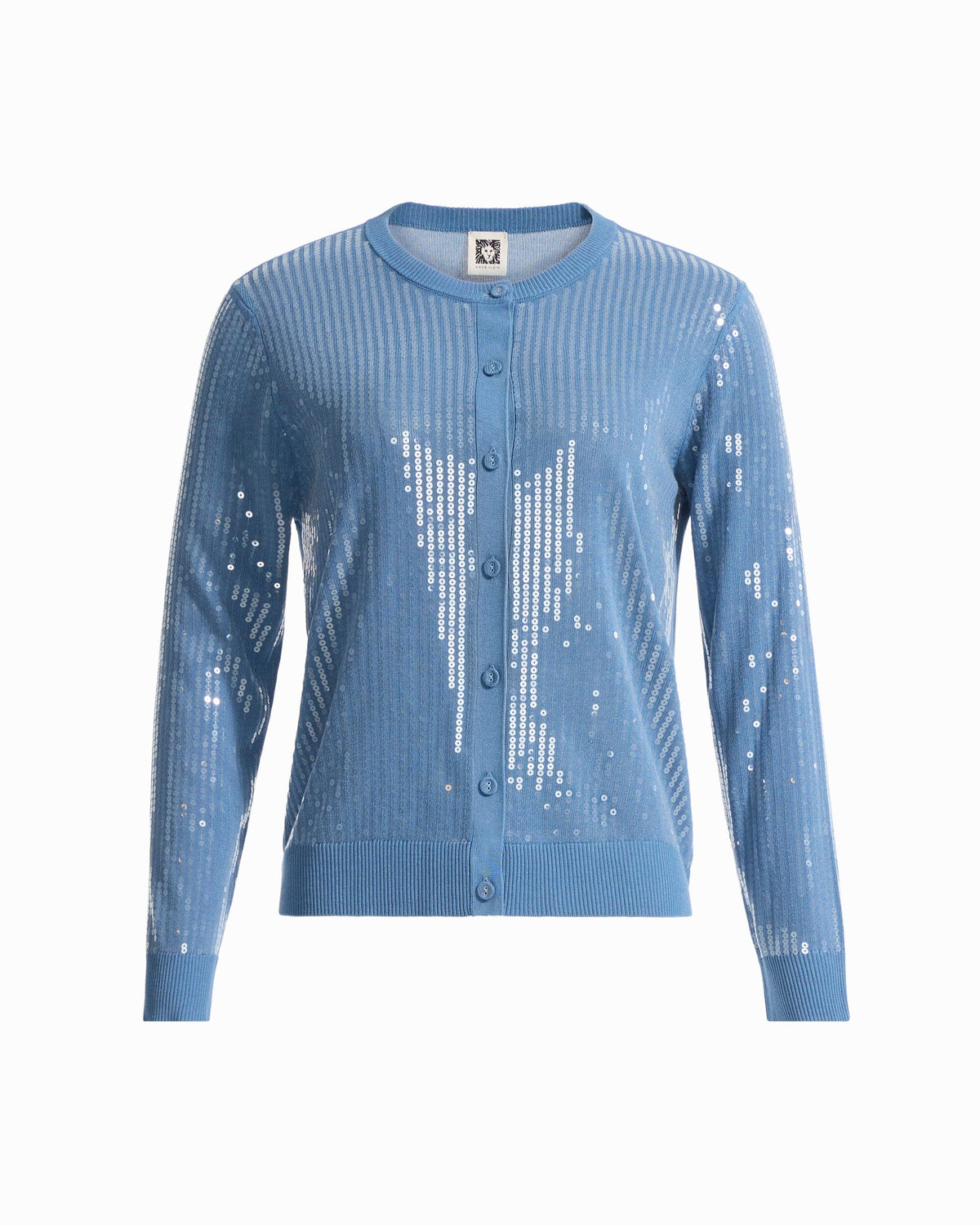 Anne Klein DUTCH BLUE Crew Neck Cardigan with Sequins