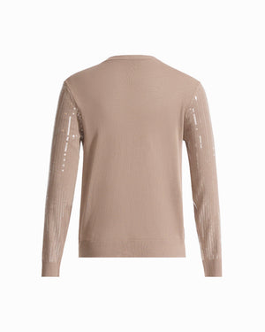 Anne Klein Crew Neck Button-Front Cardigan with Clear Sequins