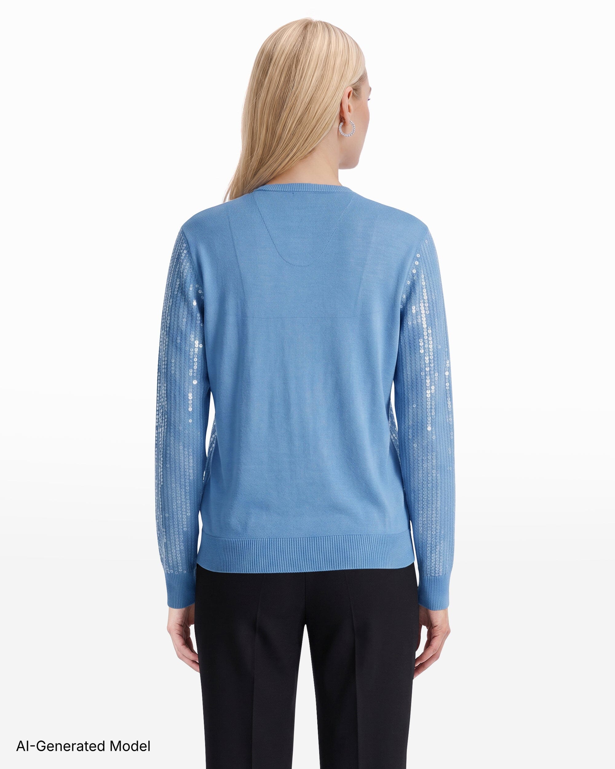 Anne Klein Crew Neck Button-Front Cardigan with Clear Sequins