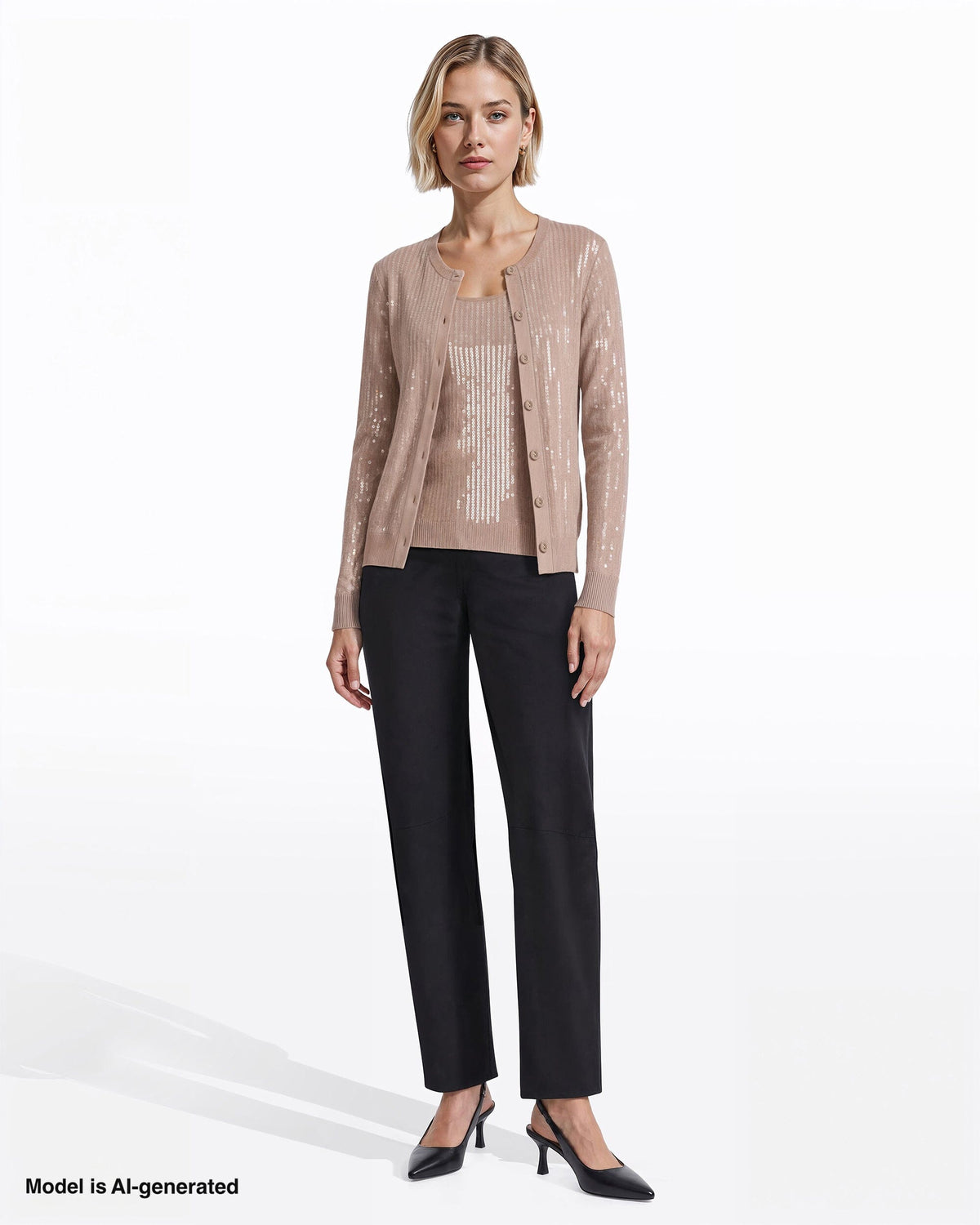 Anne Klein Crew Neck Cardigan with Sequins