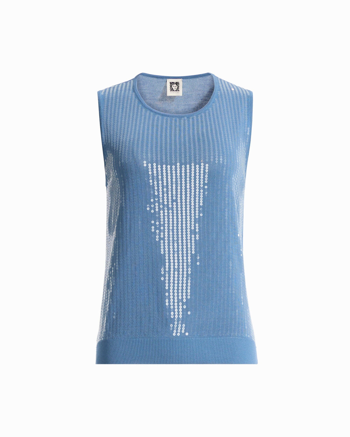 Anne Klein DUTCH BLUE High Crew Neck Sleeveless Sweater With Clear Sequins