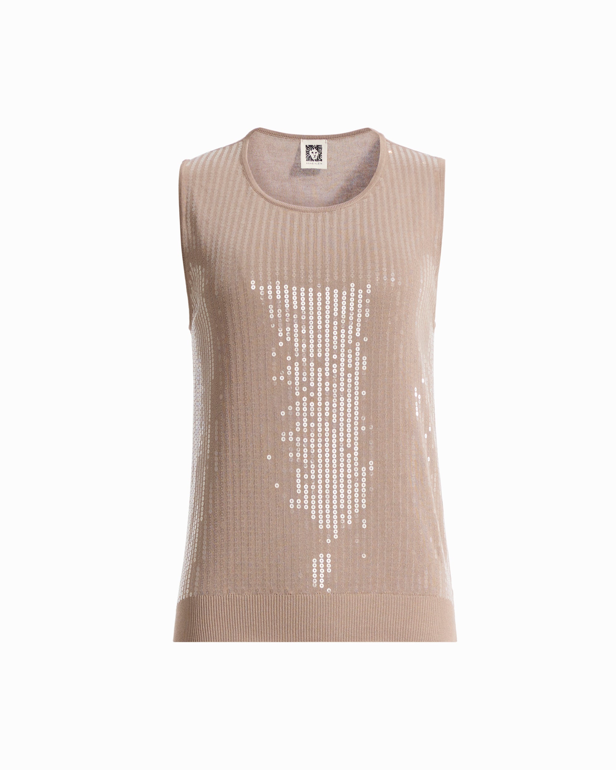 Plus Size High Crew Neck Sleeveless Sweater With Clear Sequins