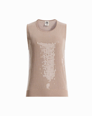 Plus Size High Crew Neck Sleeveless Sweater With Clear Sequins