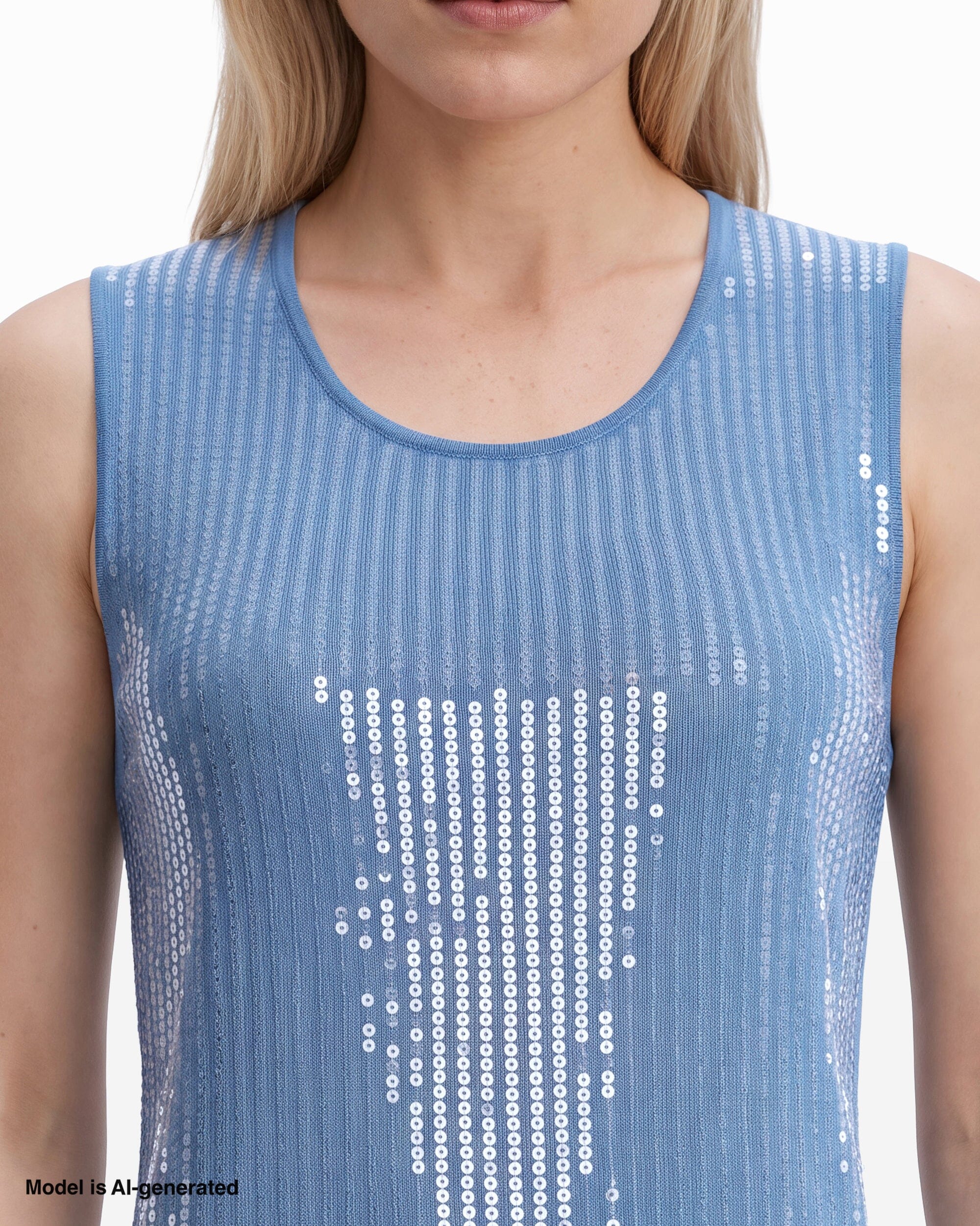 Anne Klein High Crew Neck Sleeveless Sweater With Clear Sequins