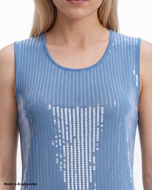 Anne Klein High Crew Neck Sleeveless Sweater With Clear Sequins