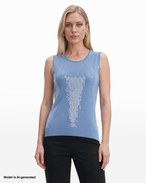 Anne Klein High Crew Neck Sleeveless Sweater With Clear Sequins