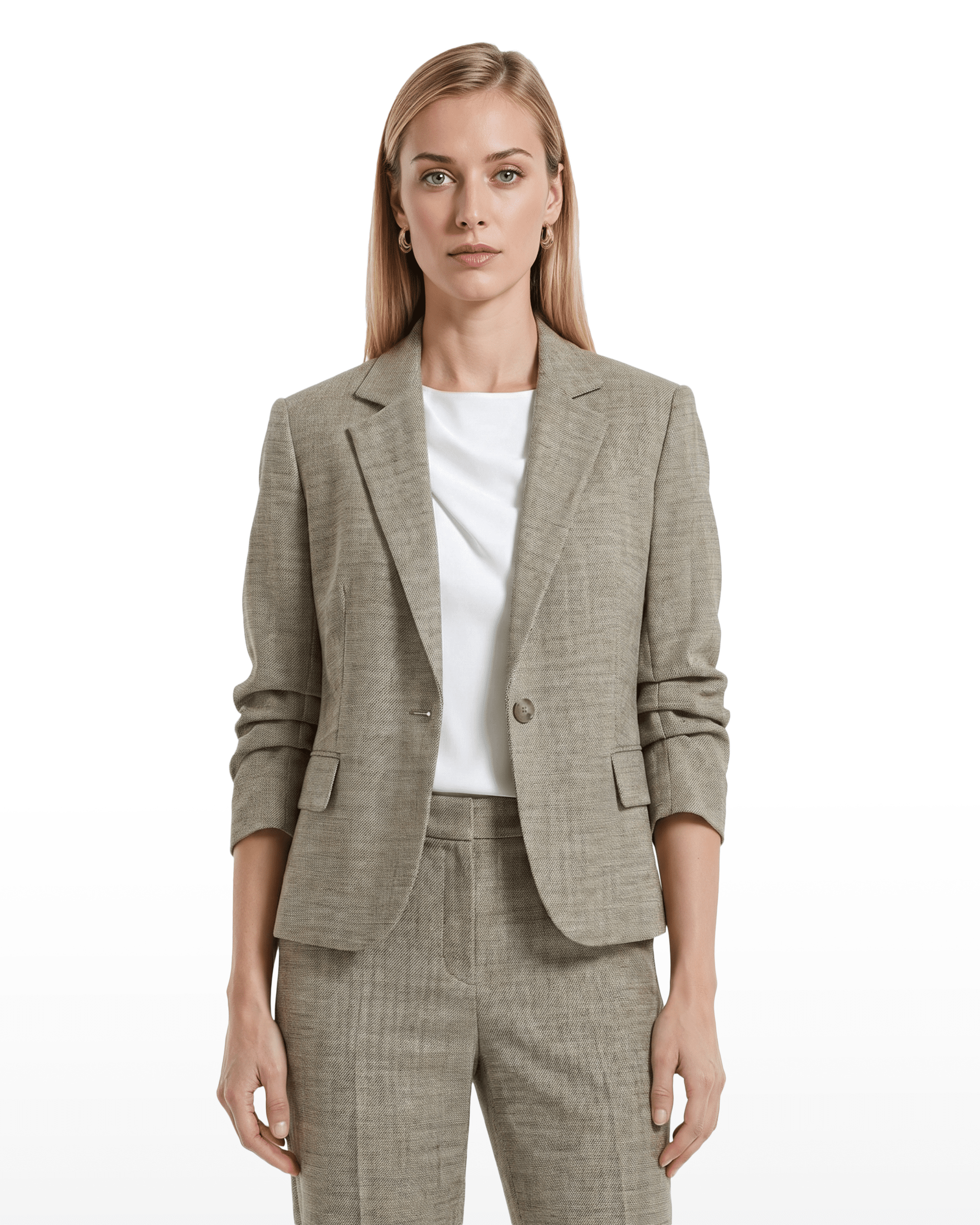 Scrunch Sleeve One-Button Jacket with Flap Pockets Apparel & Accessories Kasper