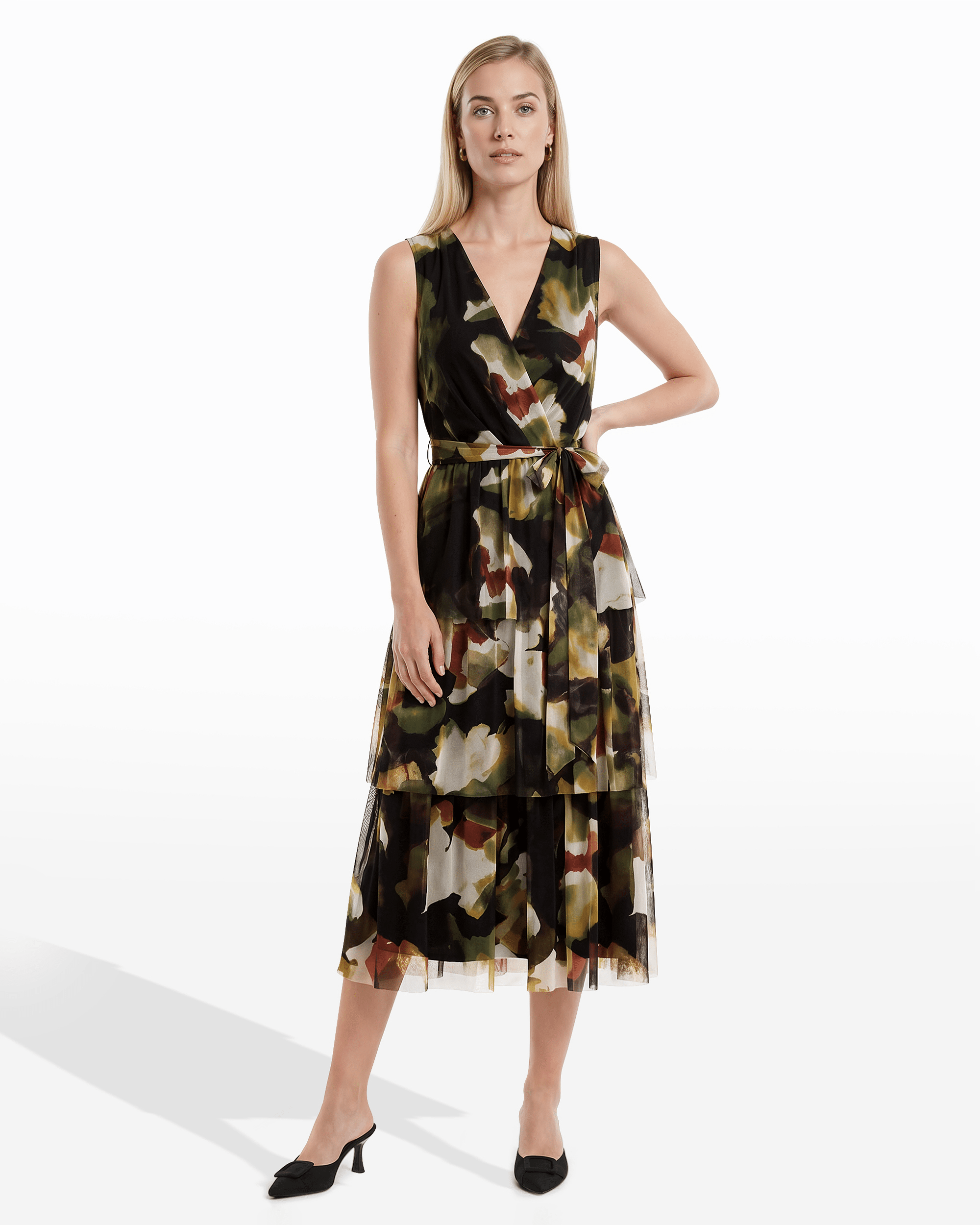 Surplice Tiered Midi Dress Apparel & Accessories Kasper