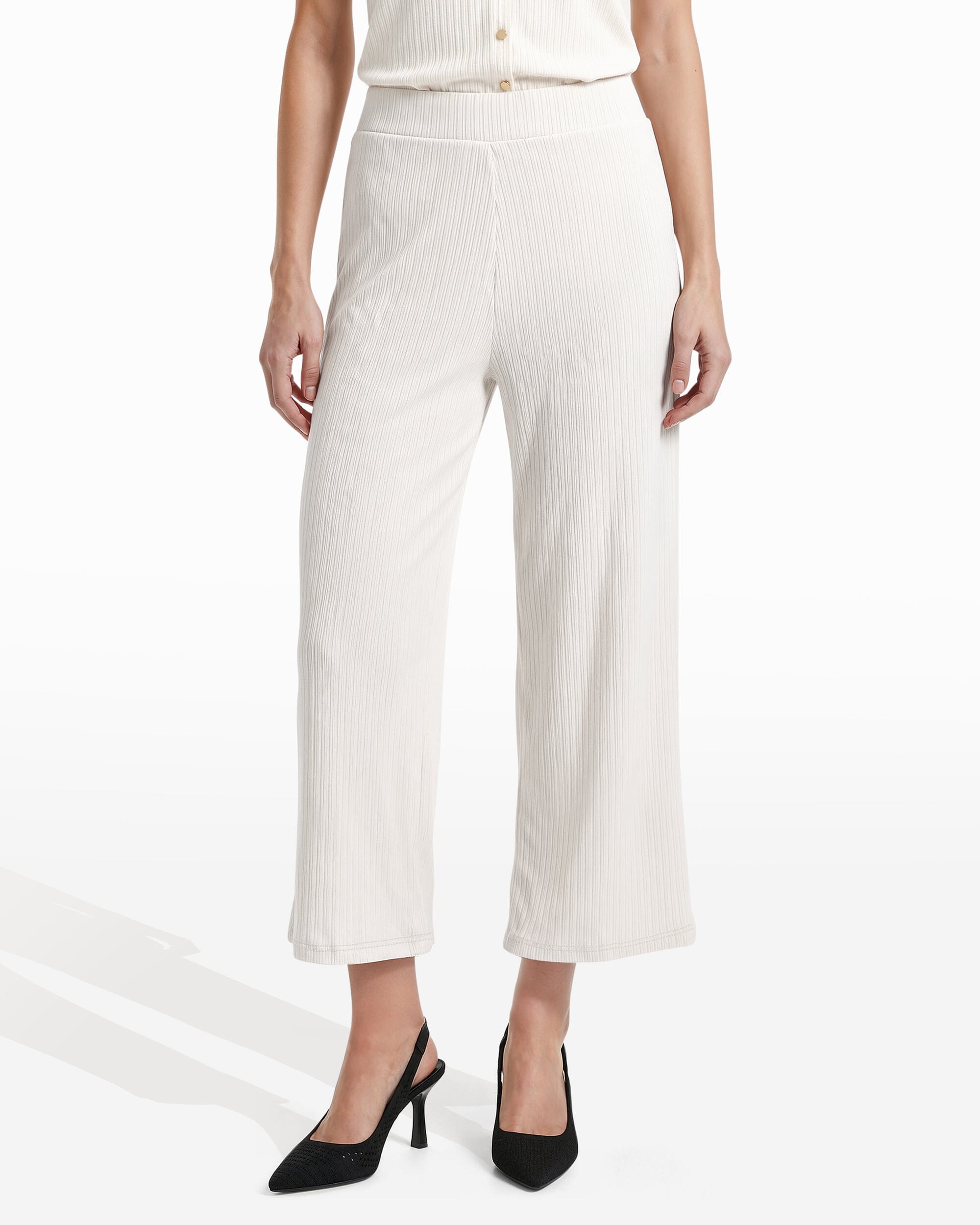Anne Klein Wide Leg Crop Pull-On Pants with Wide Waistband