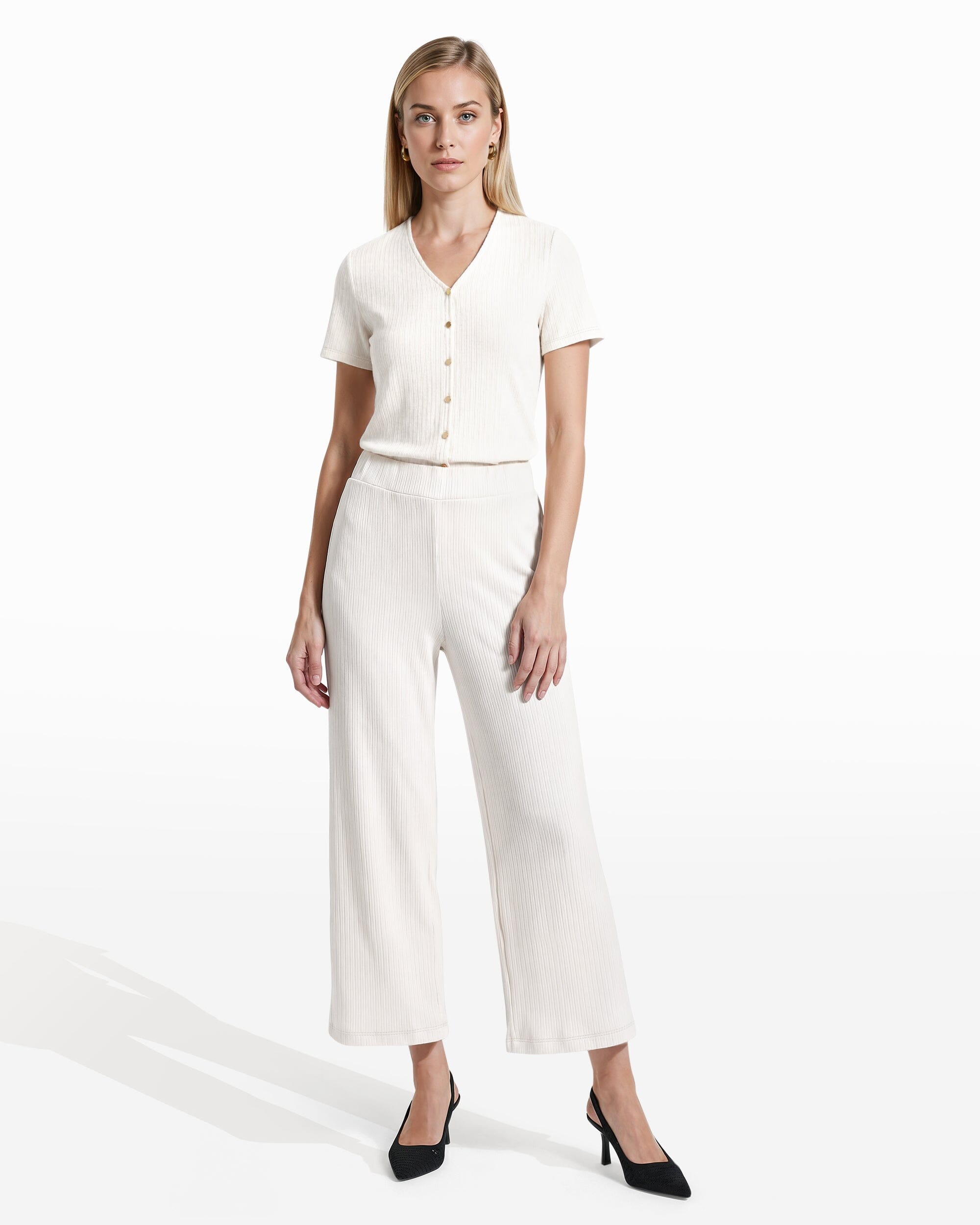 Anne Klein Wide Leg Crop Pull-On Pants with Wide Waistband