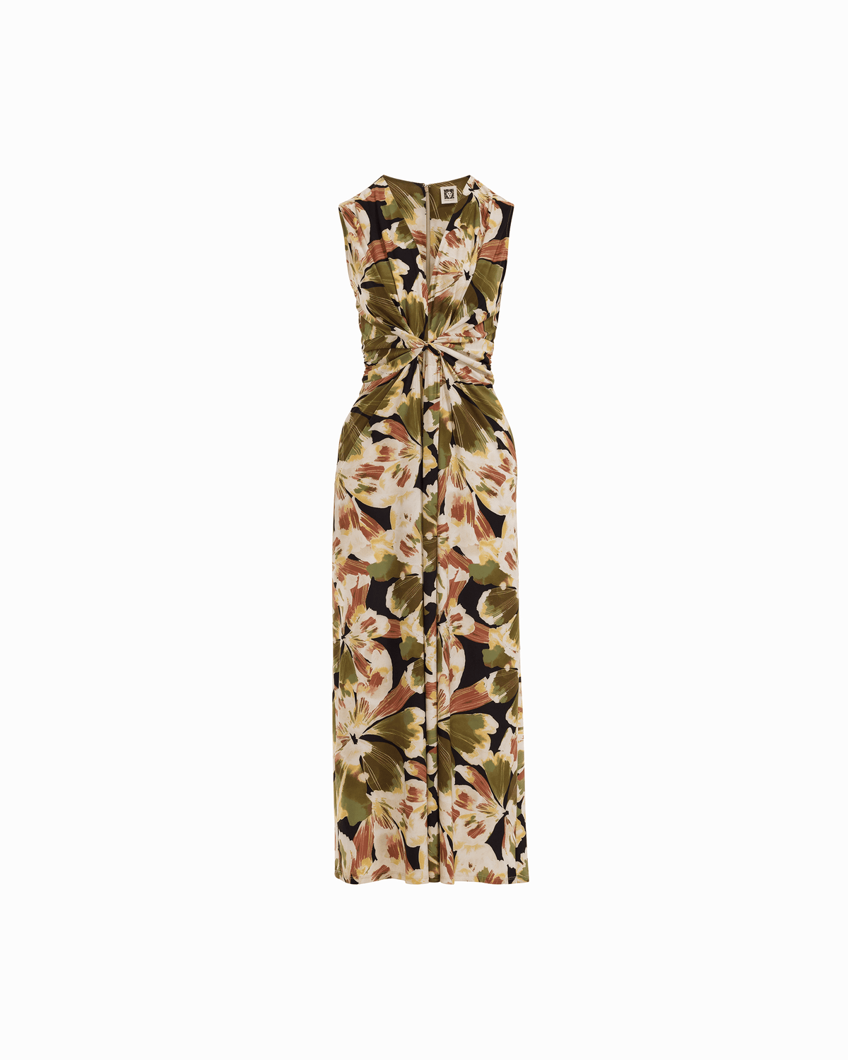 Anne Klein ANNE BLACK MULTI Twist Front V-Neck Sleeveless Maxi Dress