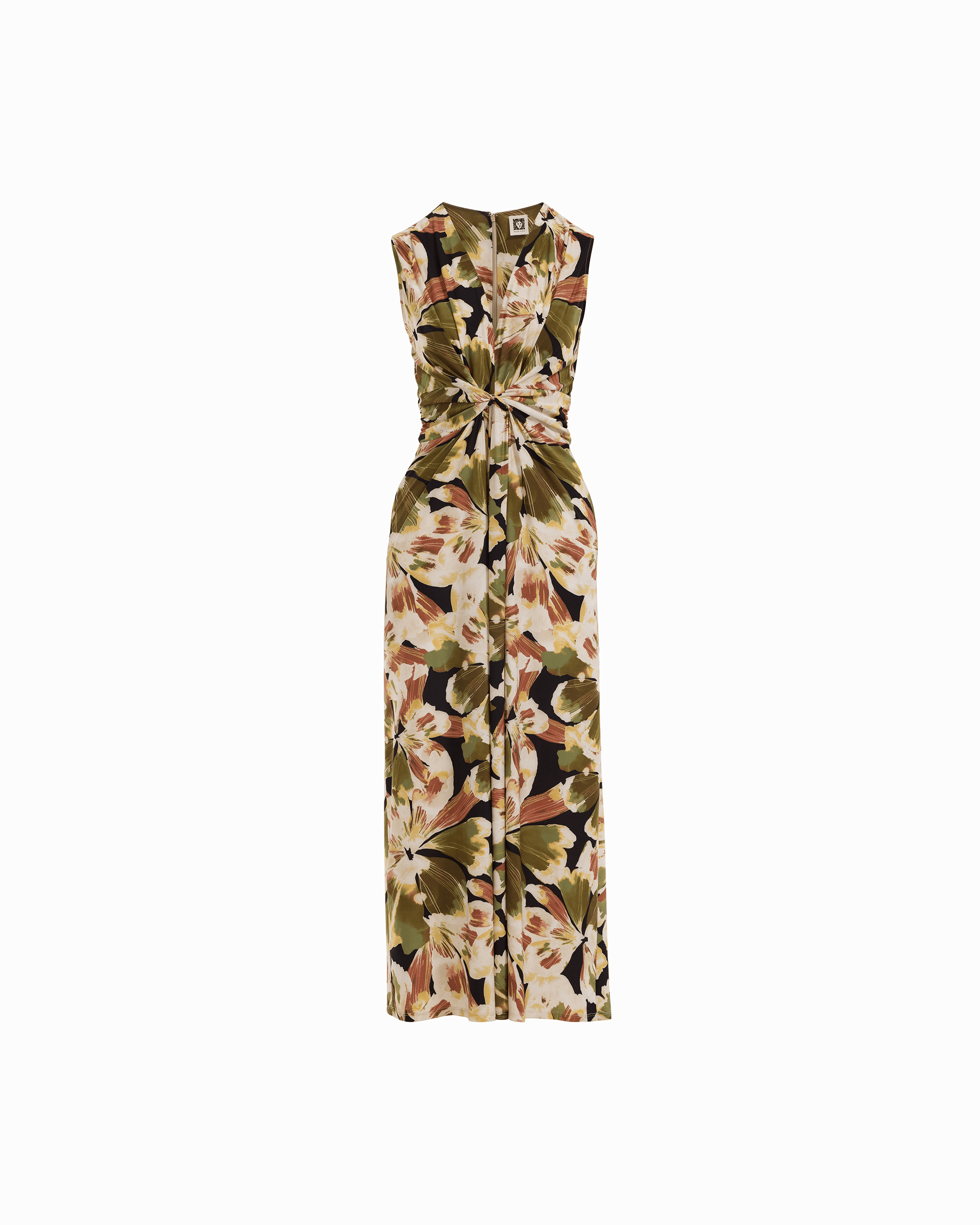 Anne Klein ANNE BLACK MULTI Twist Front V-Neck Sleeveless Maxi Dress