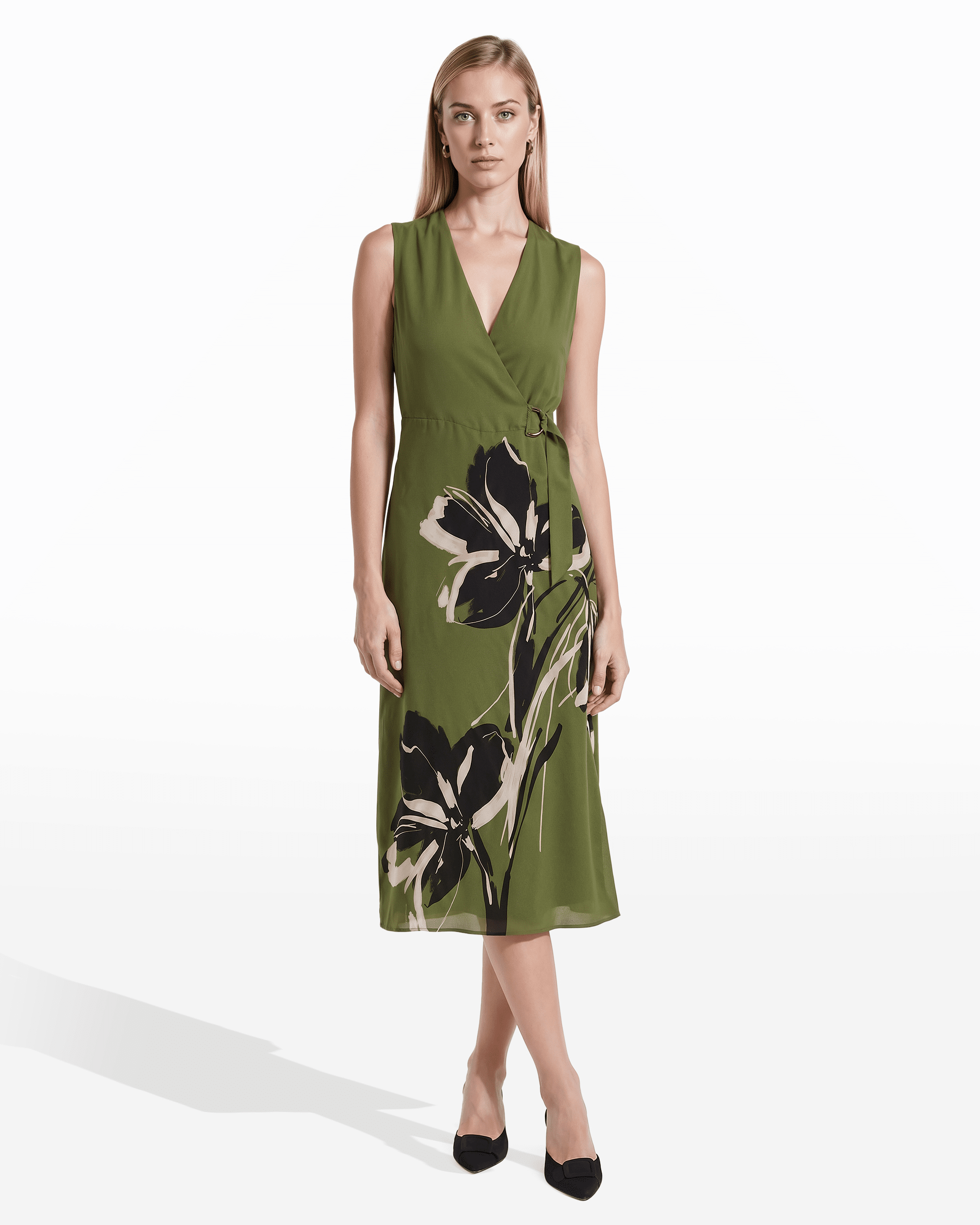 Anne Klein BAY LEAF MULTI Faux Wrap A-Line Dress
