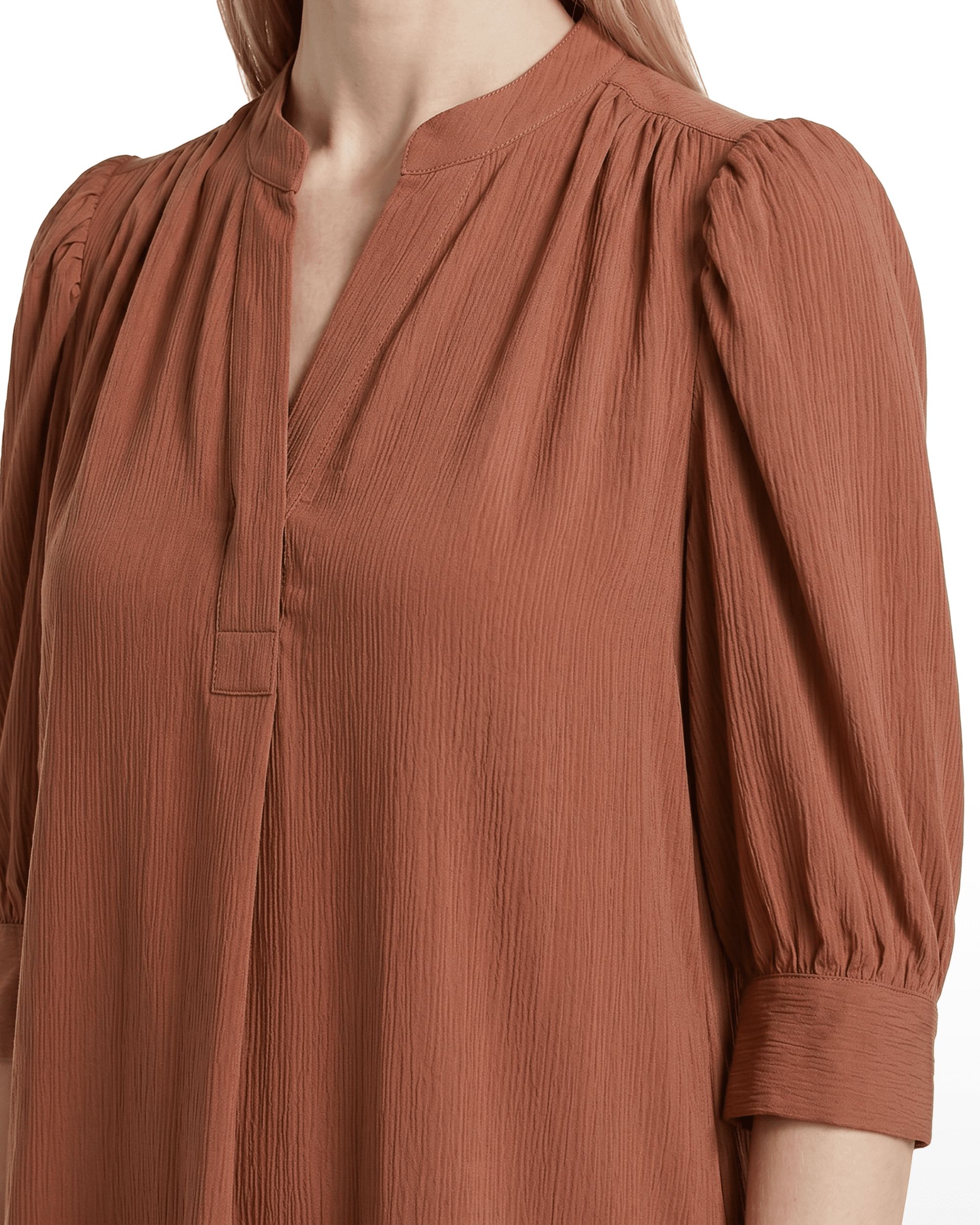 Y-Neck Woven Top with Short Puff Sleeves Apparel & Accessories Kasper