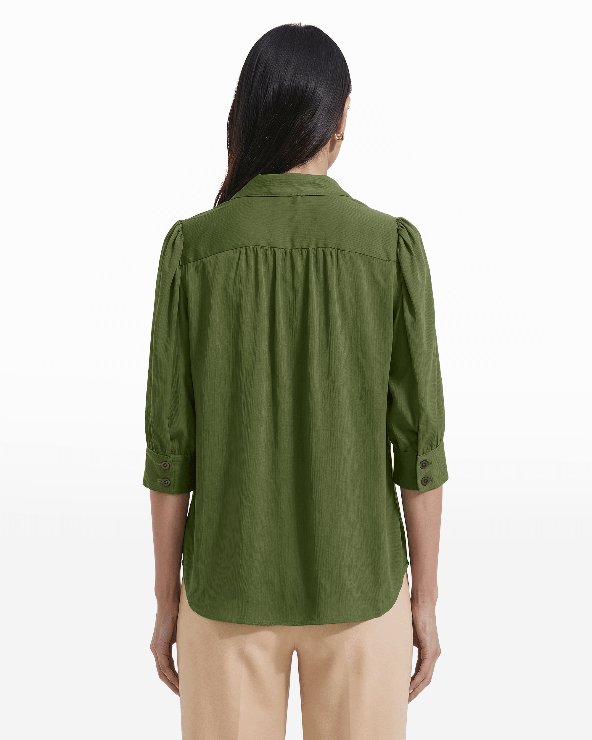 Y-Neck Woven Top with Short Puff Sleeves Apparel & Accessories Kasper