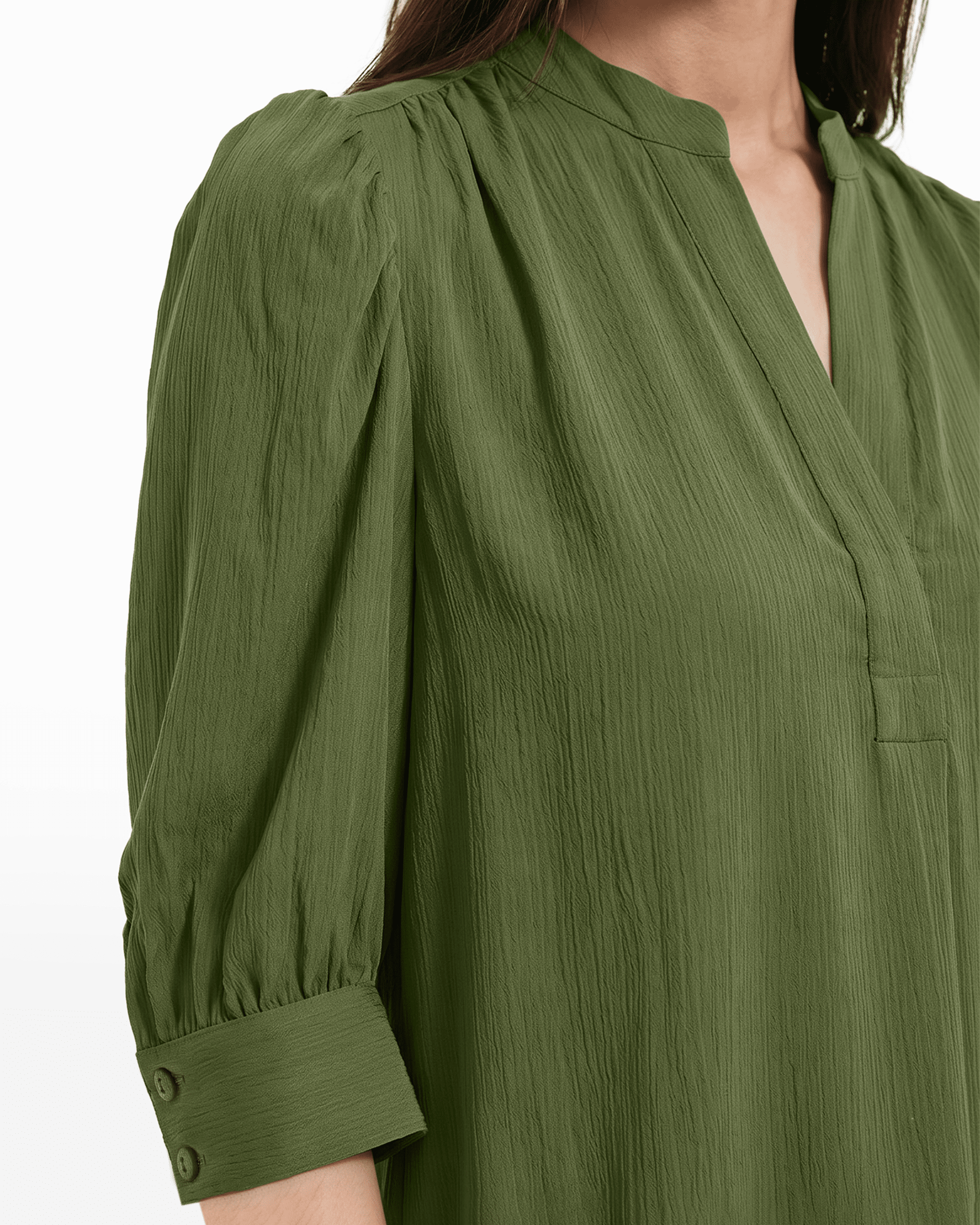 Y-Neck Woven Top with Short Puff Sleeves Apparel & Accessories Kasper
