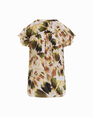 Flutter Sleeve Y-Neck Button Front Blouse Apparel & Accessories Kasper
