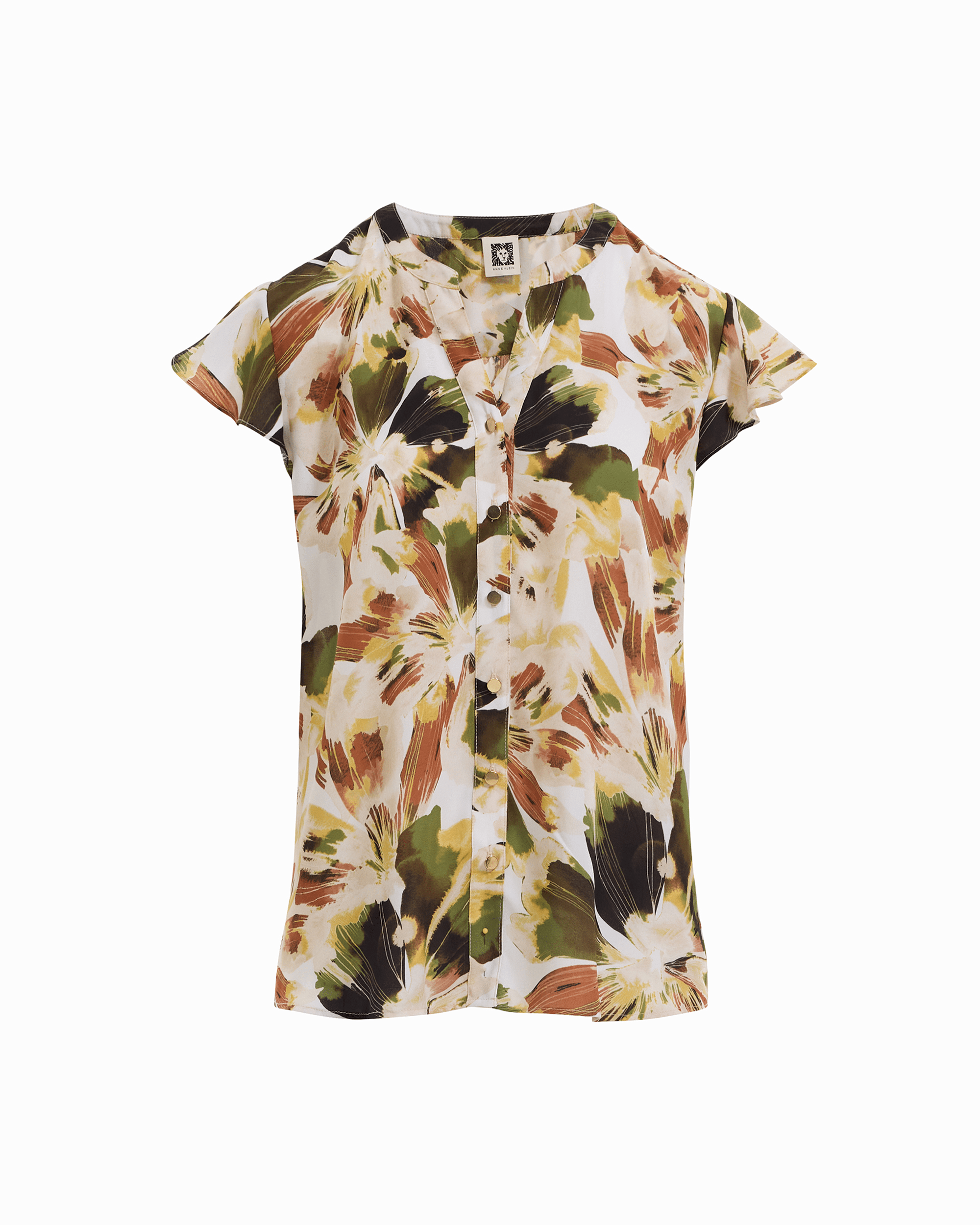 Flutter Sleeve Y-Neck Button Front Blouse Apparel & Accessories Kasper