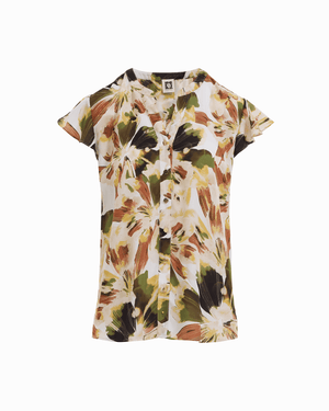 Flutter Sleeve Y-Neck Button Front Blouse Apparel & Accessories Kasper