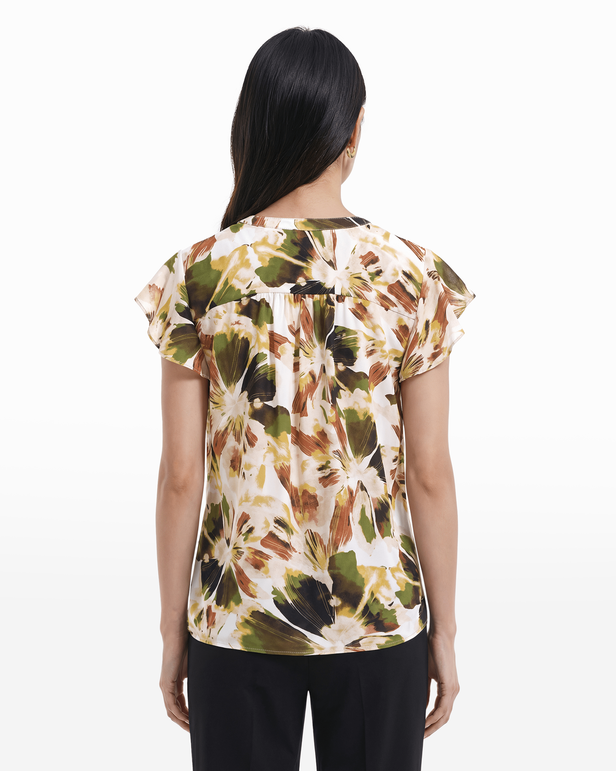 Flutter Sleeve Y-Neck Button Front Blouse Apparel & Accessories Kasper
