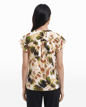 Flutter Sleeve Y-Neck Button Front Blouse Apparel & Accessories Kasper