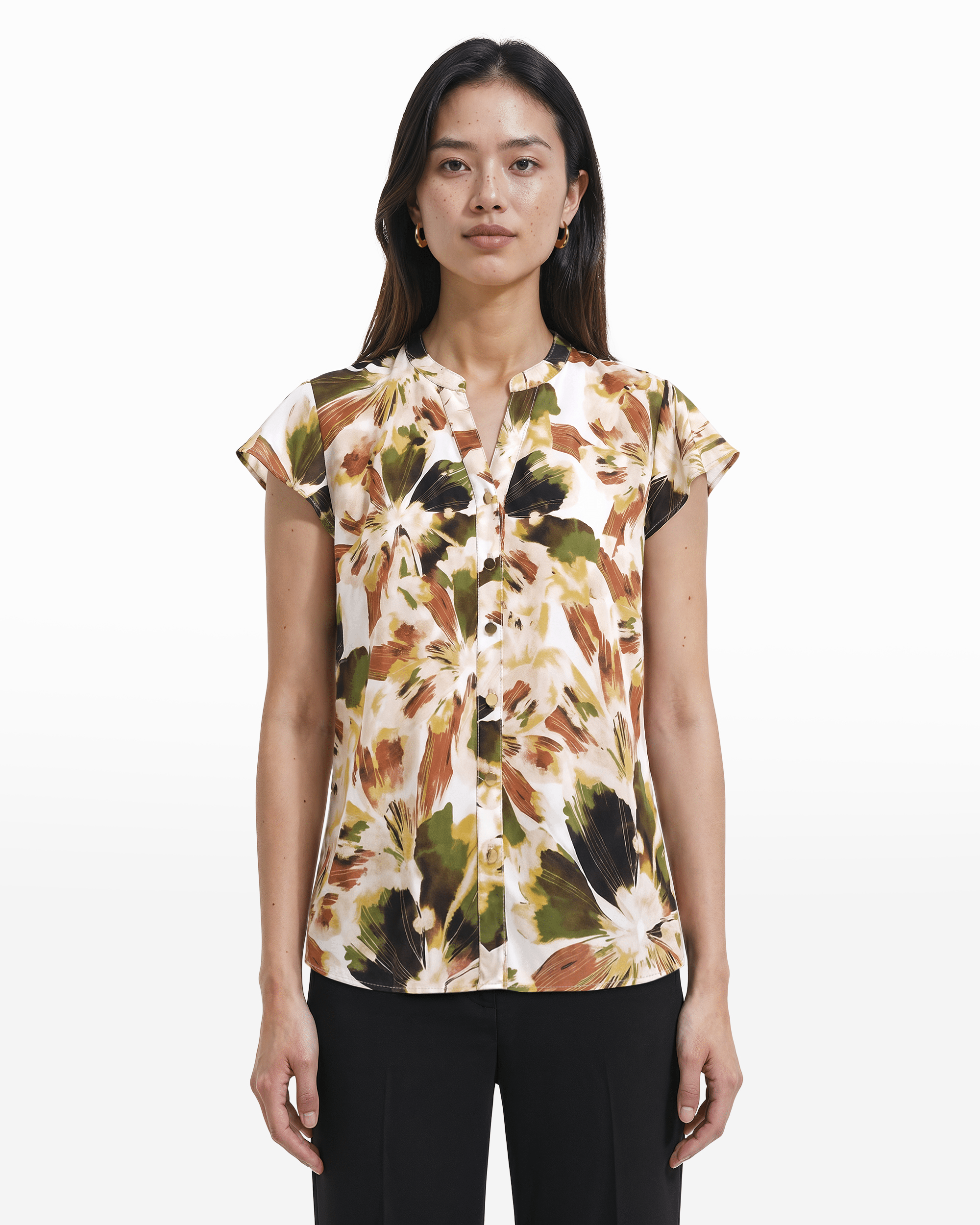 Flutter Sleeve Y-Neck Button Front Blouse Apparel & Accessories Kasper