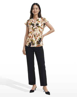 Flutter Sleeve Y-Neck Button Front Blouse Apparel & Accessories Kasper