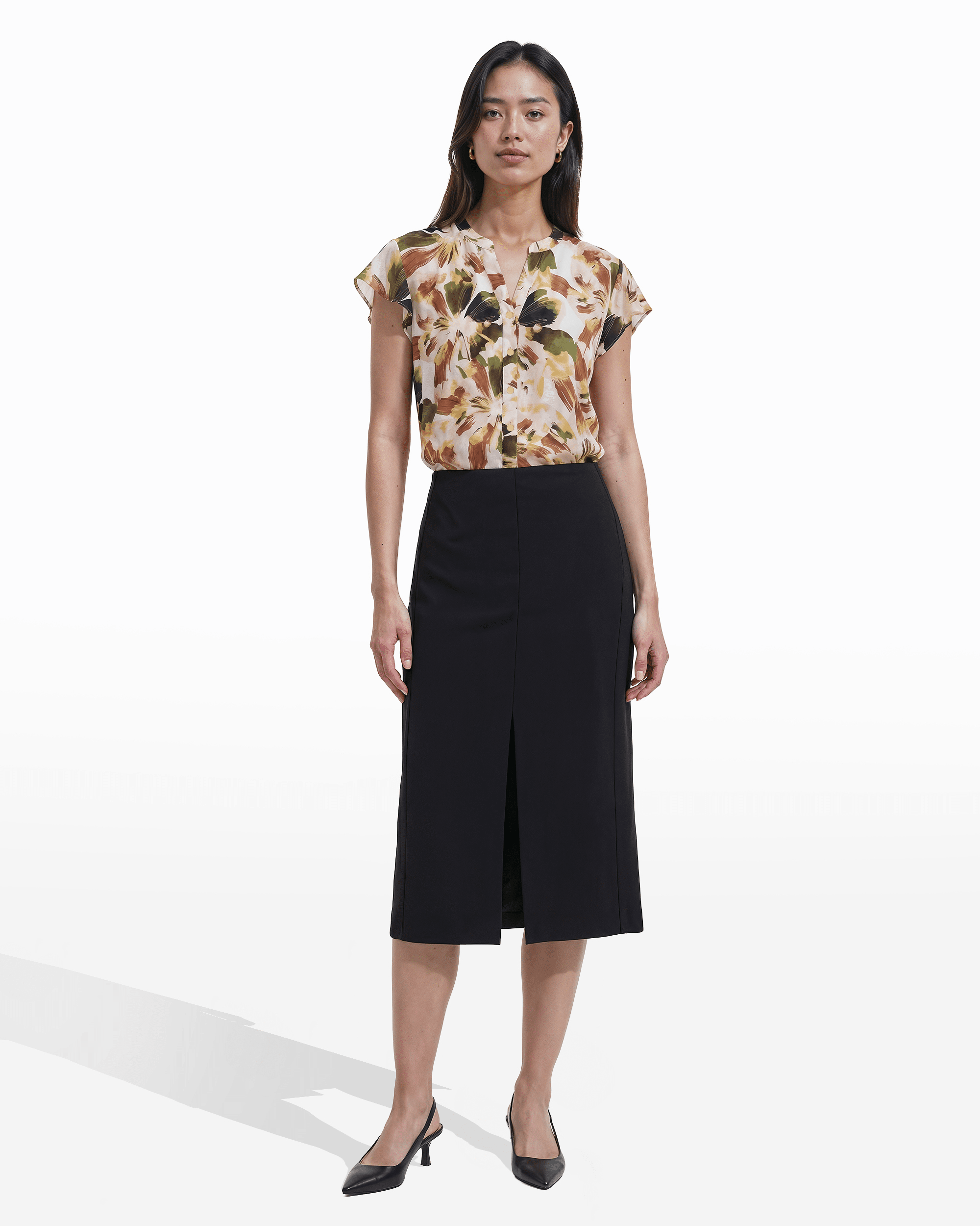 Anne Klein Petite Pull-On Pencil Skirt with Front Slit