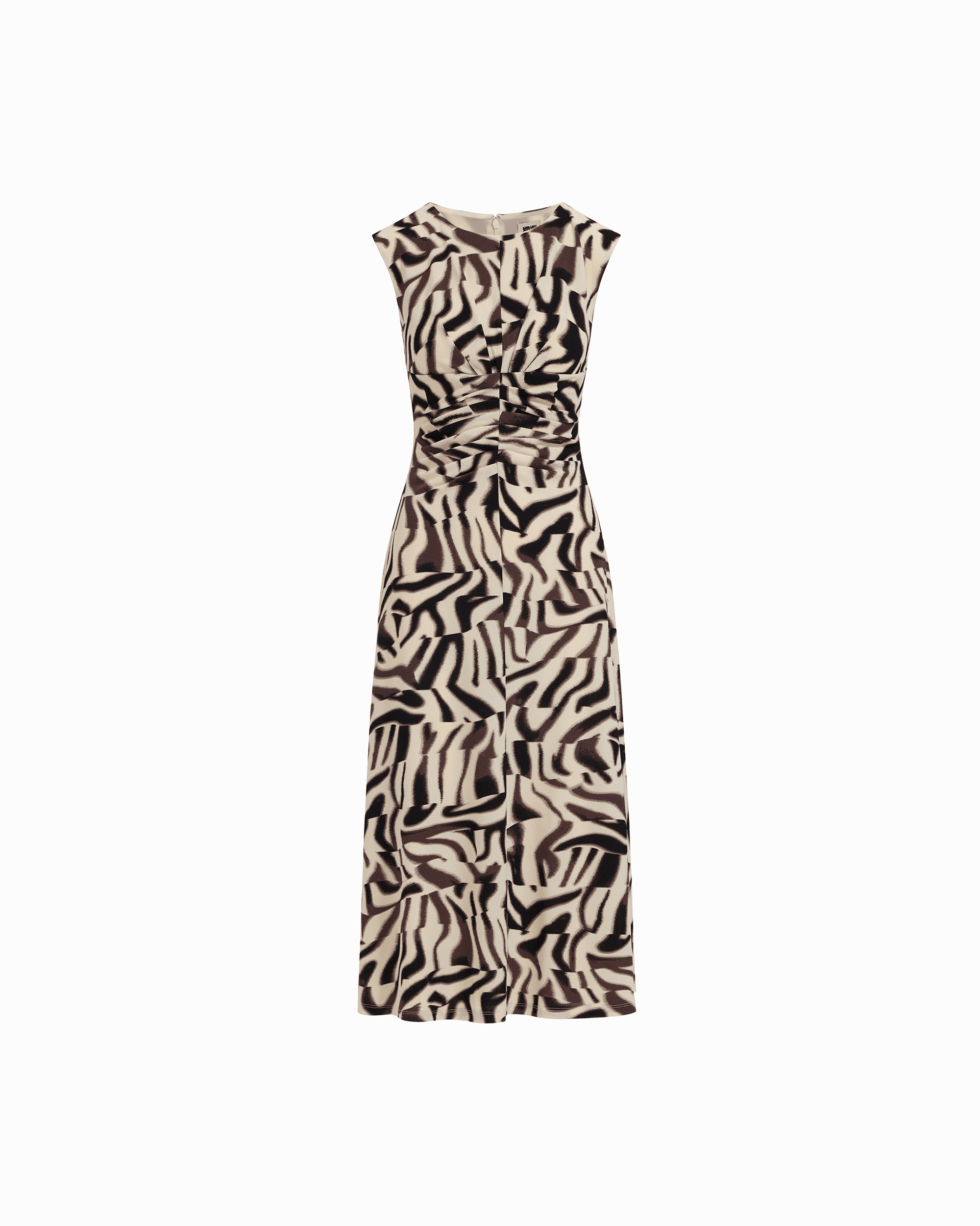 Anne Klein MOLASSES/WT DV Ruched Waist Sleeveless Crew Neck Midi Dress