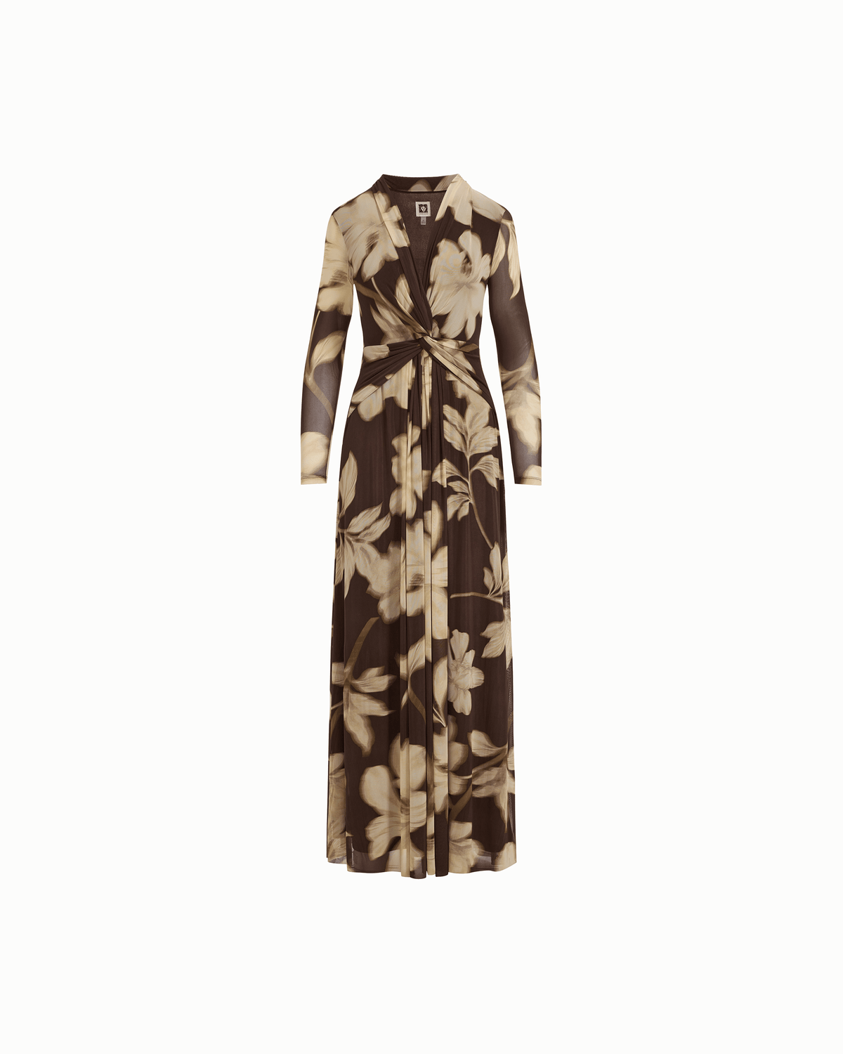 Anne Klein MOLASSES MULTI Plus Size Twist Front V-Neck Long Sleeve Maxi Dress