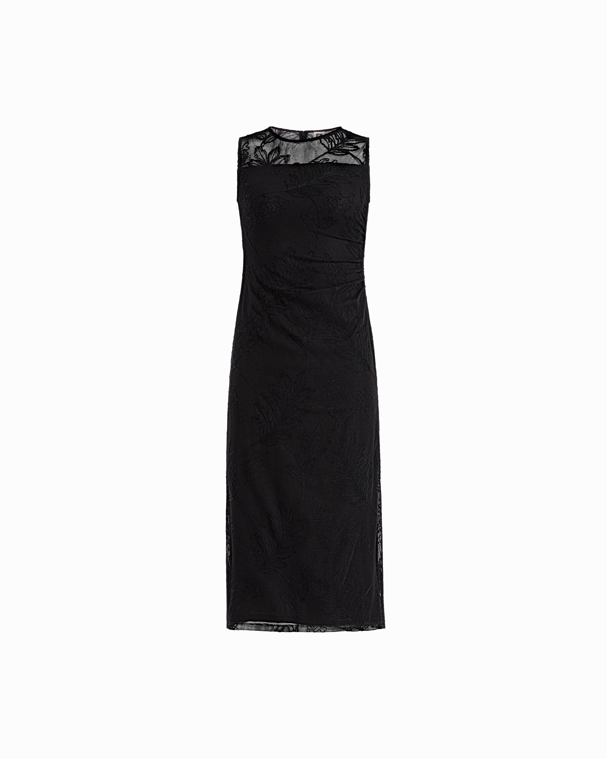 Sleeveless Mesh Neck Midi Dress