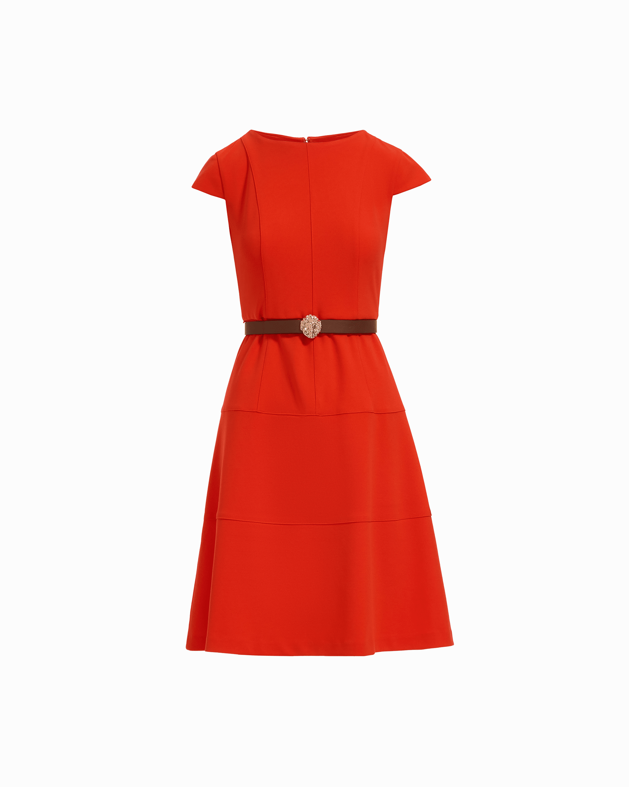 Anne Klein CARROT Cap Sleeve Tiered Skirt Belted Crew Neck Dress