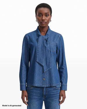 Anne Klein Long Sleeve Button Front Shirt With Tie Neckline