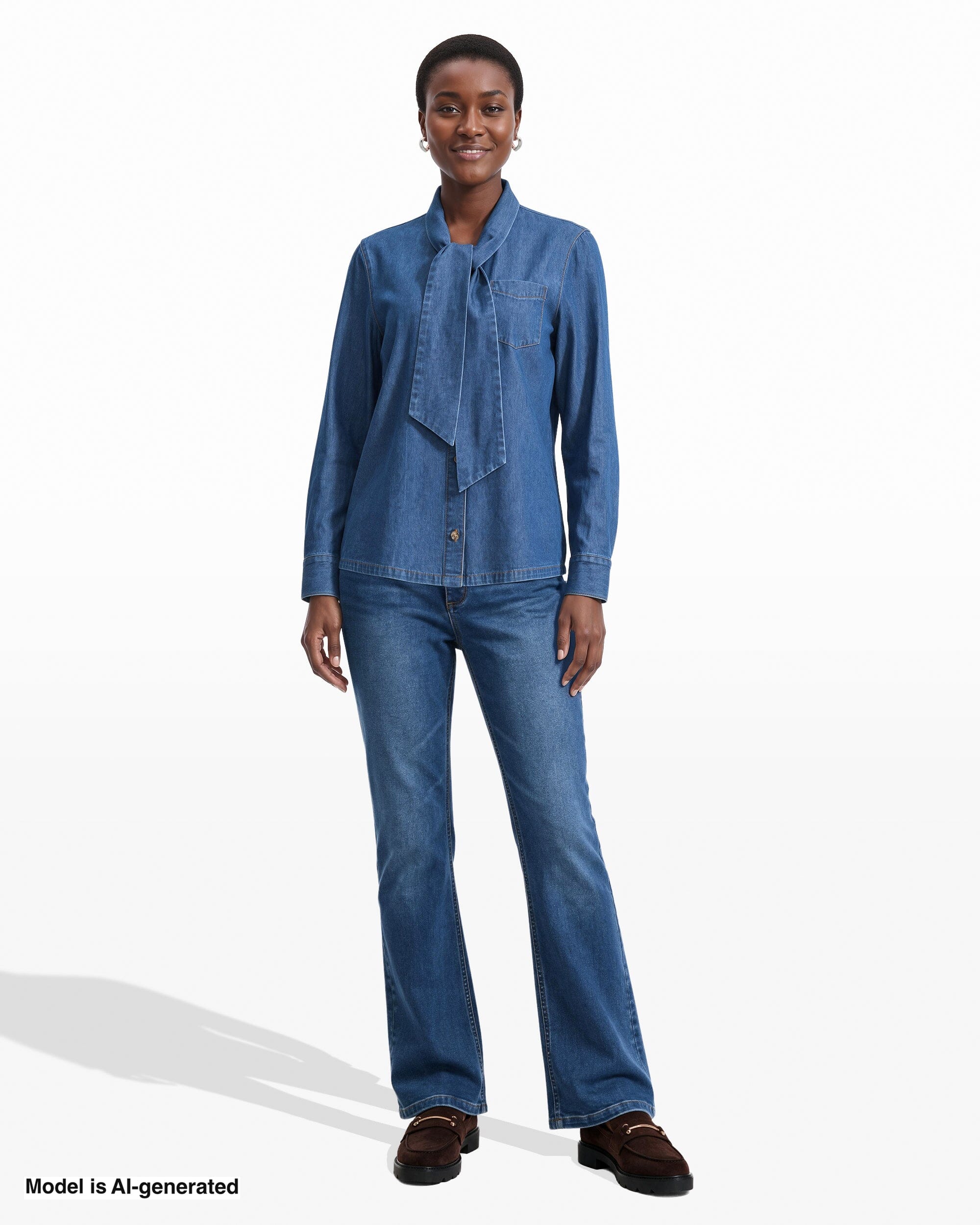 Anne Klein Long Sleeve Button Front Shirt With Tie Neckline