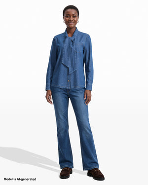 Anne Klein Long Sleeve Button Front Shirt With Tie Neckline