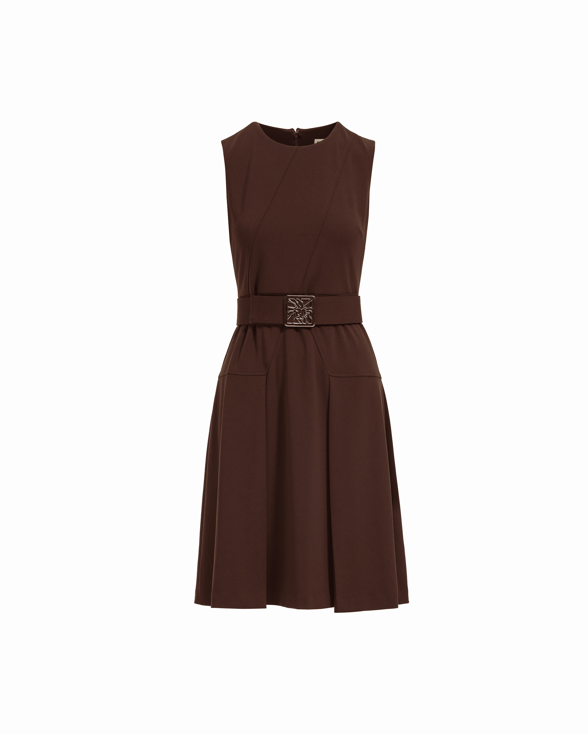 Diagonal Print Sleeveless Fit and Flare Crew Neck Dress in MOLASSES | - Anne Klein Diagonal Print Sleeveless Fit and Flare Crew Neck Dress in MOLASSES | - Anne Klein