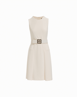 Anne Klein WHITE DOVE Diagonal Print Sleeveless Fit and Flare Crew Neck Dress