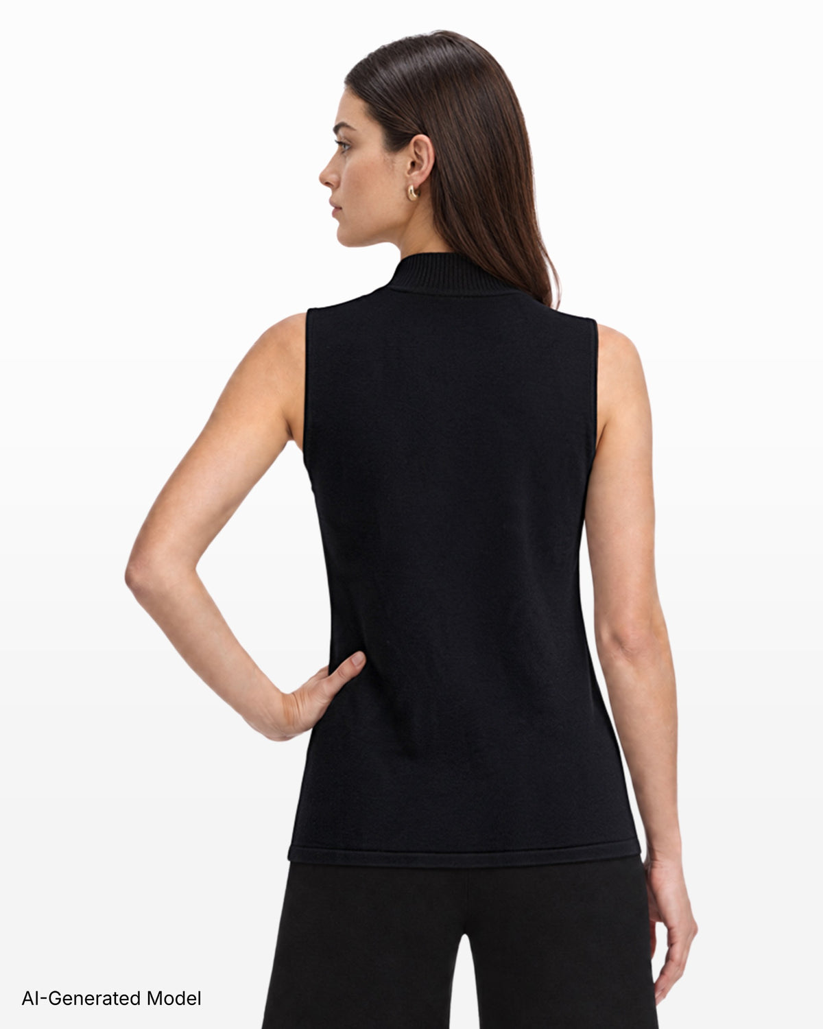 [SKU:12061985-3QK] Sleeveless Mock Neck Heatset Sweater